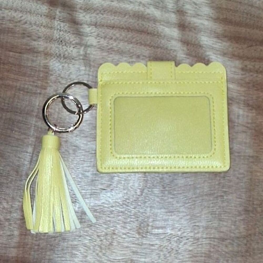 Lemon Yellow Card Holder with Key Chain Clip W/Tassel